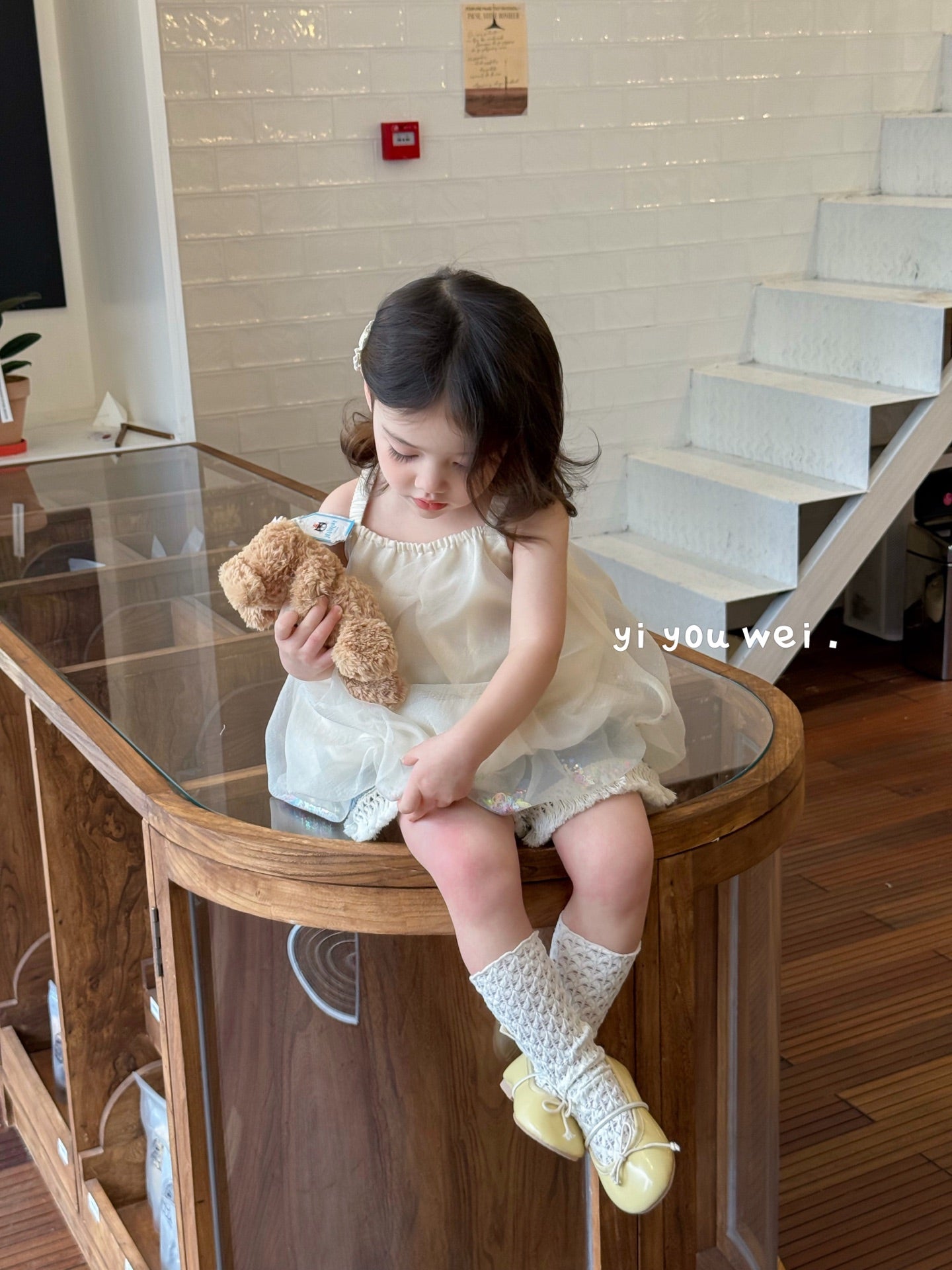 Bow Paperbag Style Puffy Dress/Blouse with Glitters