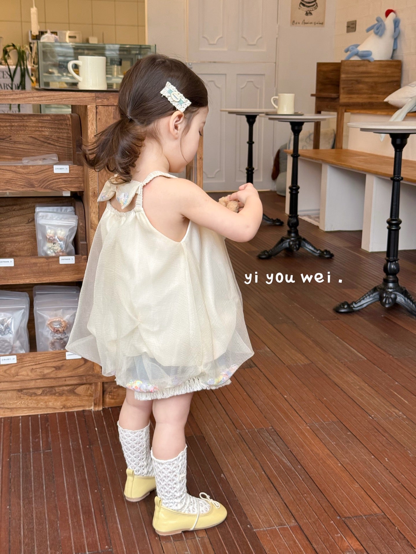 Bow Paperbag Style Puffy Dress/Blouse with Glitters