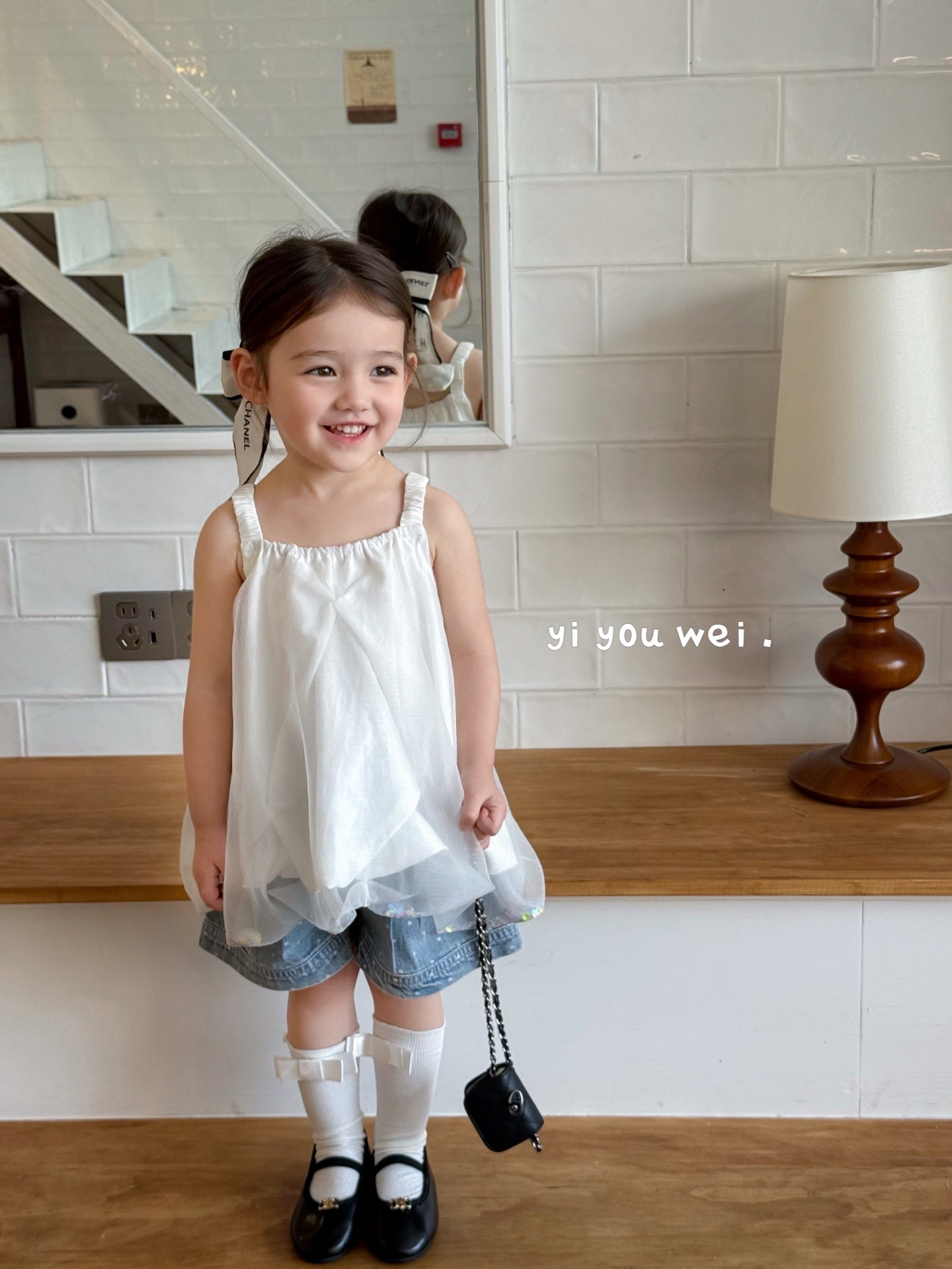 Bow Paperbag Style Puffy Dress/Blouse with Glitters
