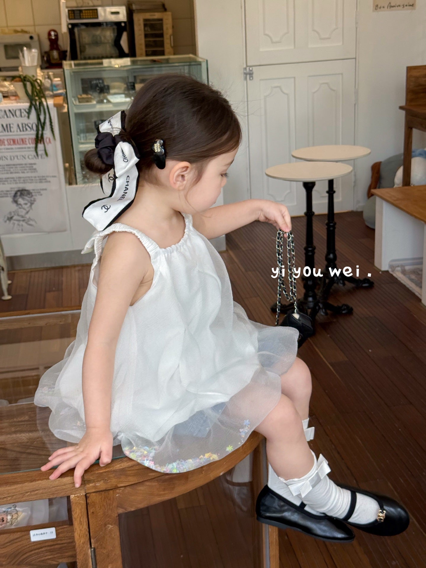 Bow Paperbag Style Puffy Dress/Blouse with Glitters