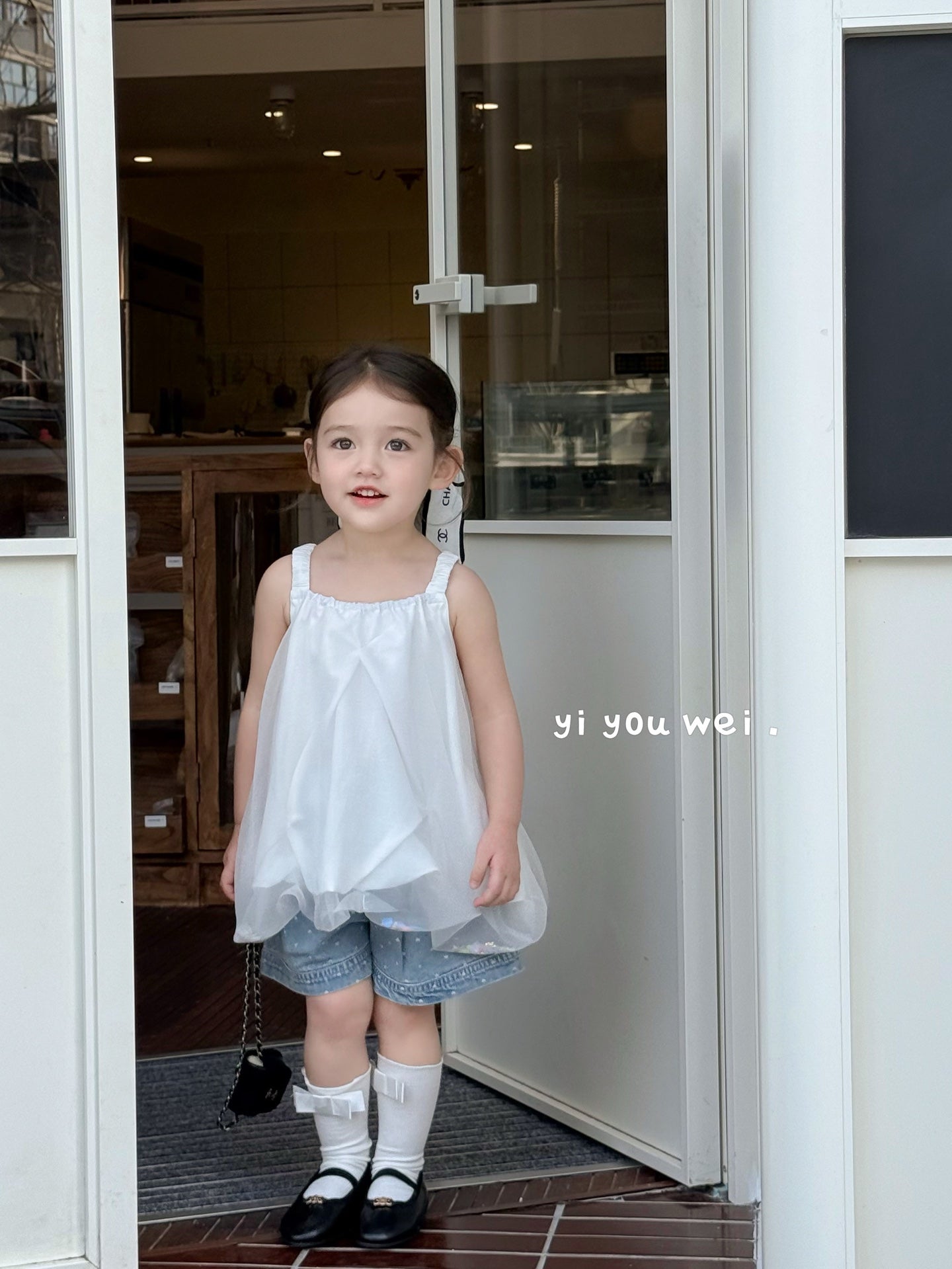 Bow Paperbag Style Puffy Dress/Blouse with Glitters