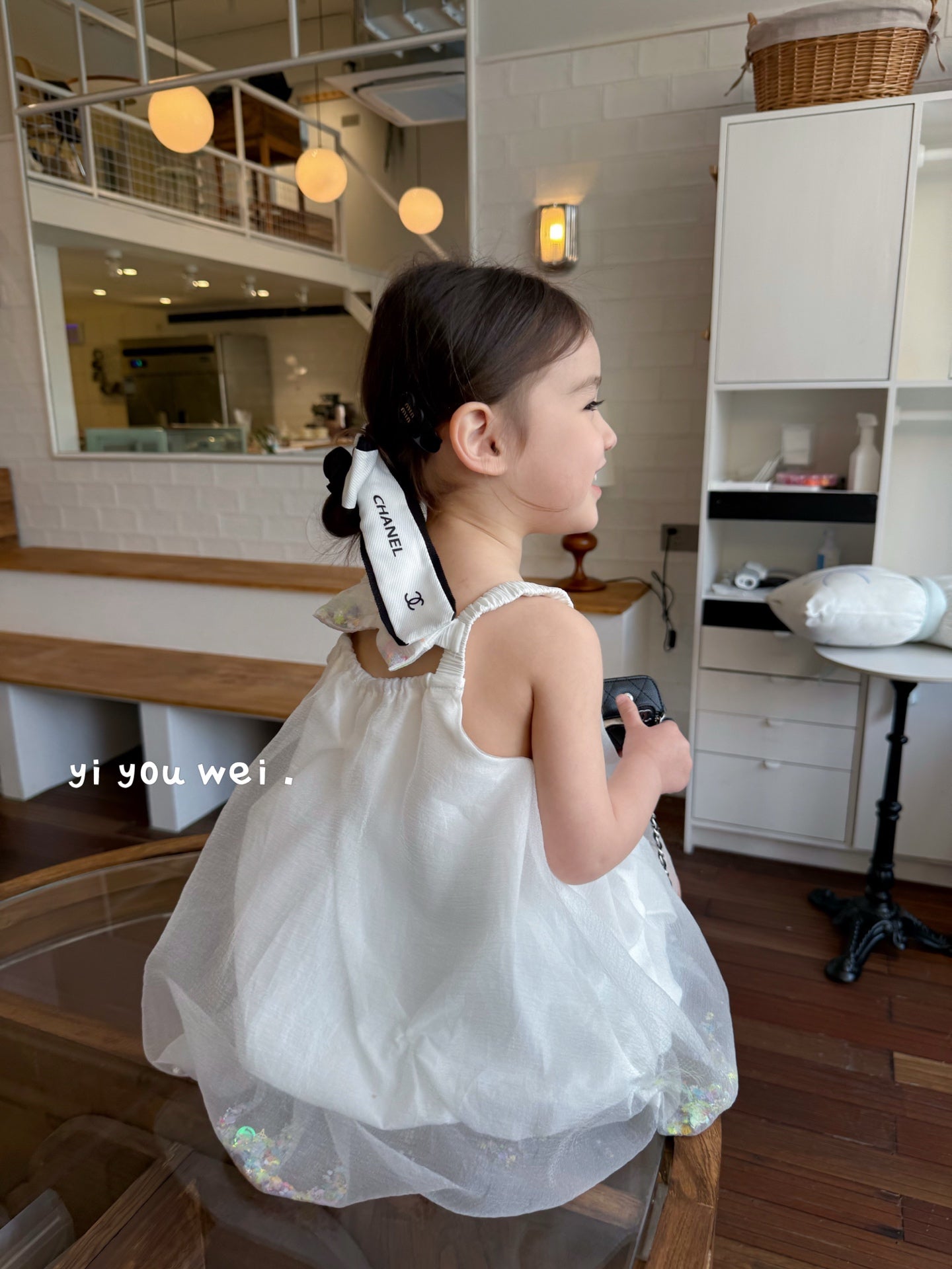 Bow Paperbag Style Puffy Dress/Blouse with Glitters