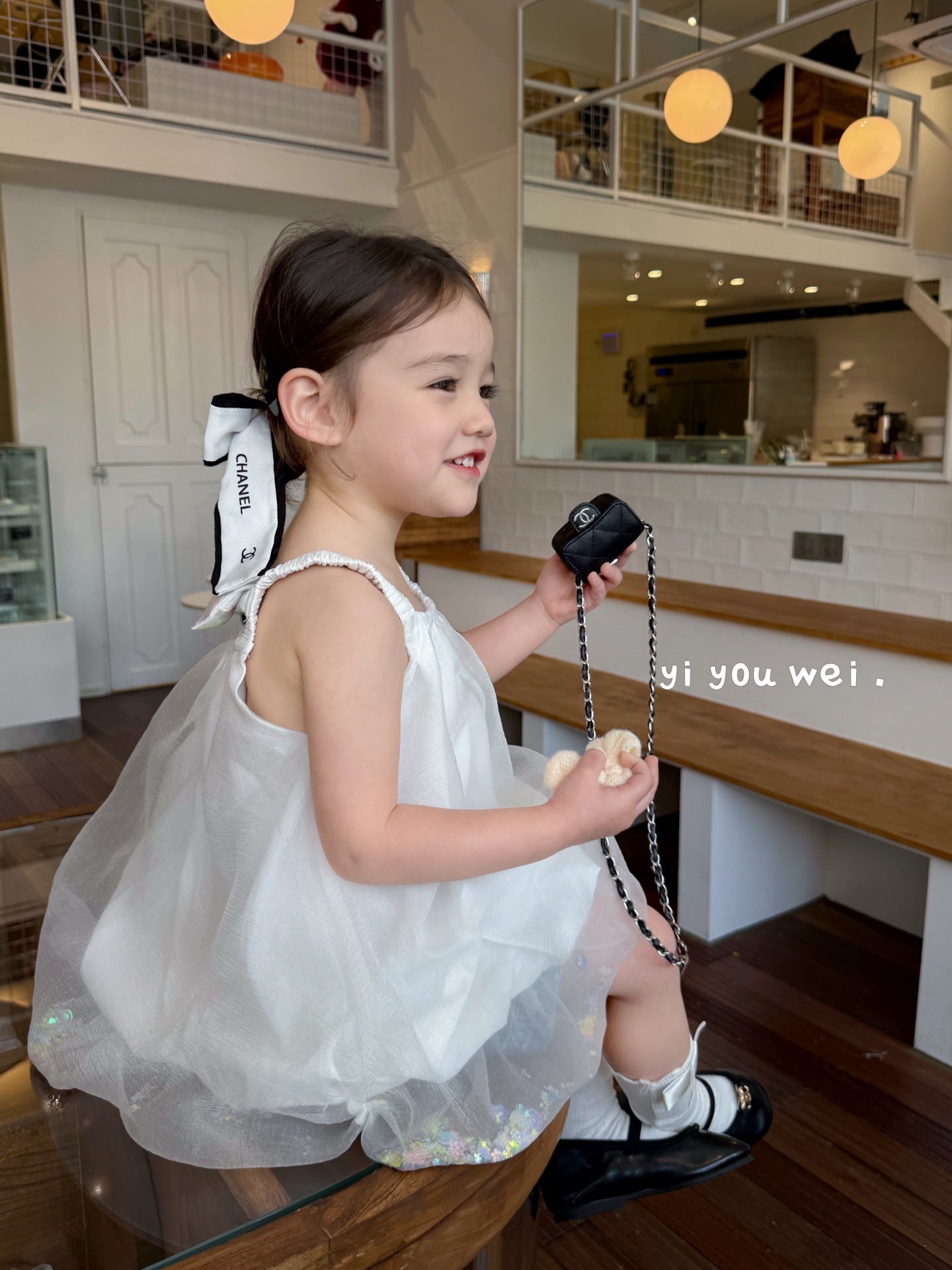 Bow Paperbag Style Puffy Dress/Blouse with Glitters